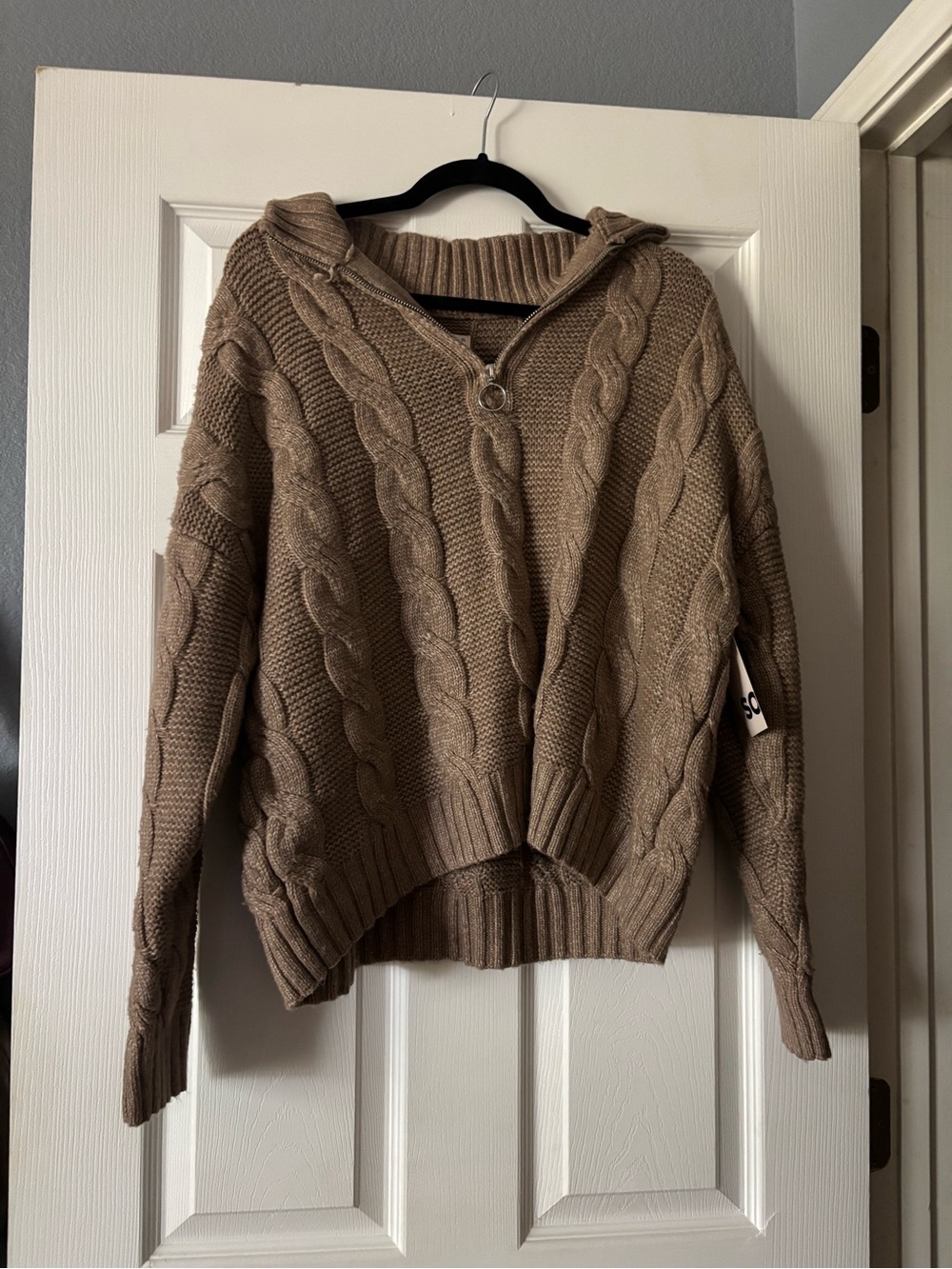 Kohl's Taupe Cable-Knit Half-Zip Turtleneck Sweater